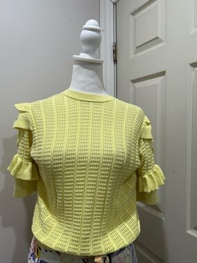 INC International Concepts Pale Yellow Ruffle Sleeve Knit Top